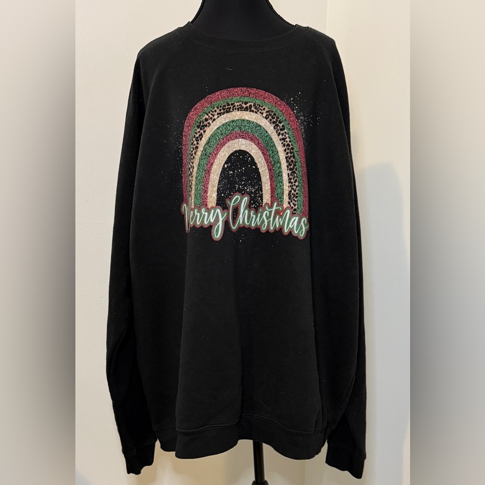EI-LO Black Merry Christmas Leopard Rainbow Graphic Sweatshirt‎ XXXL Plus Size